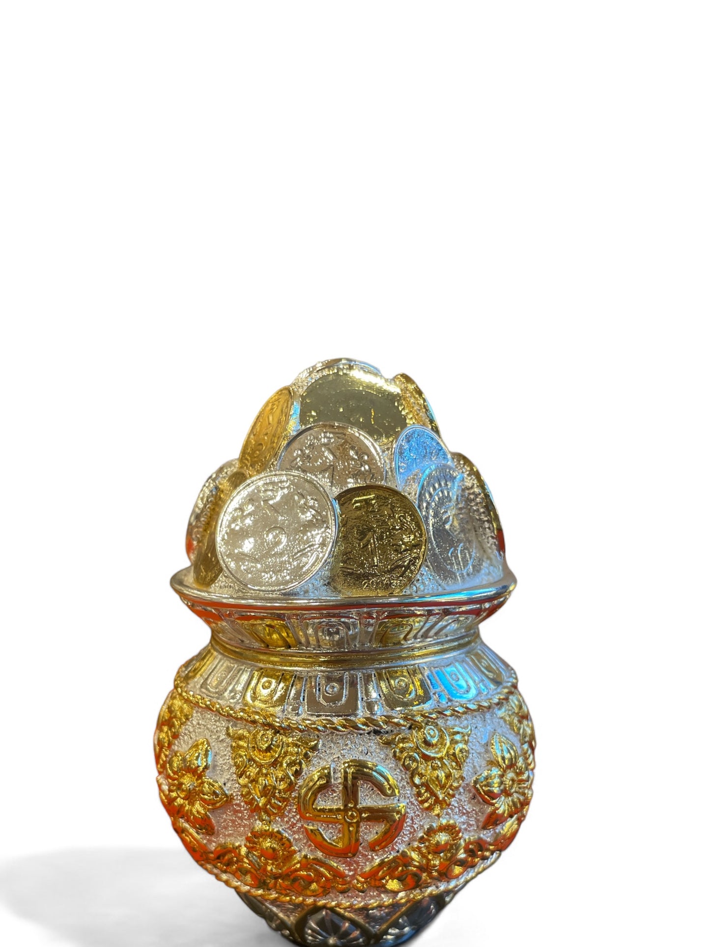 Kuber Kalash with World currency Silver & Gold plated with Free Base