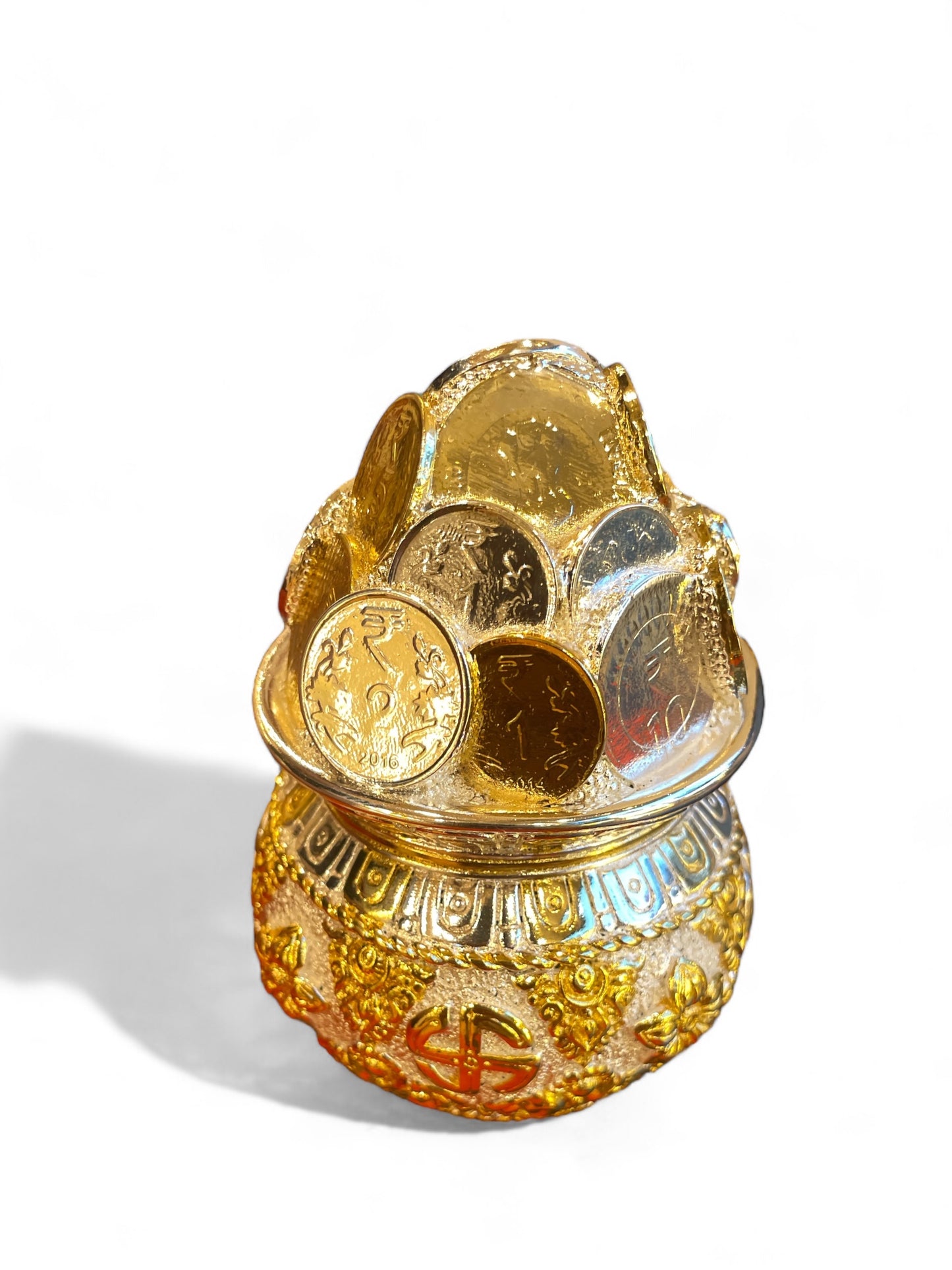 Kuber Kalash with World currency Silver & Gold plated with Free Base