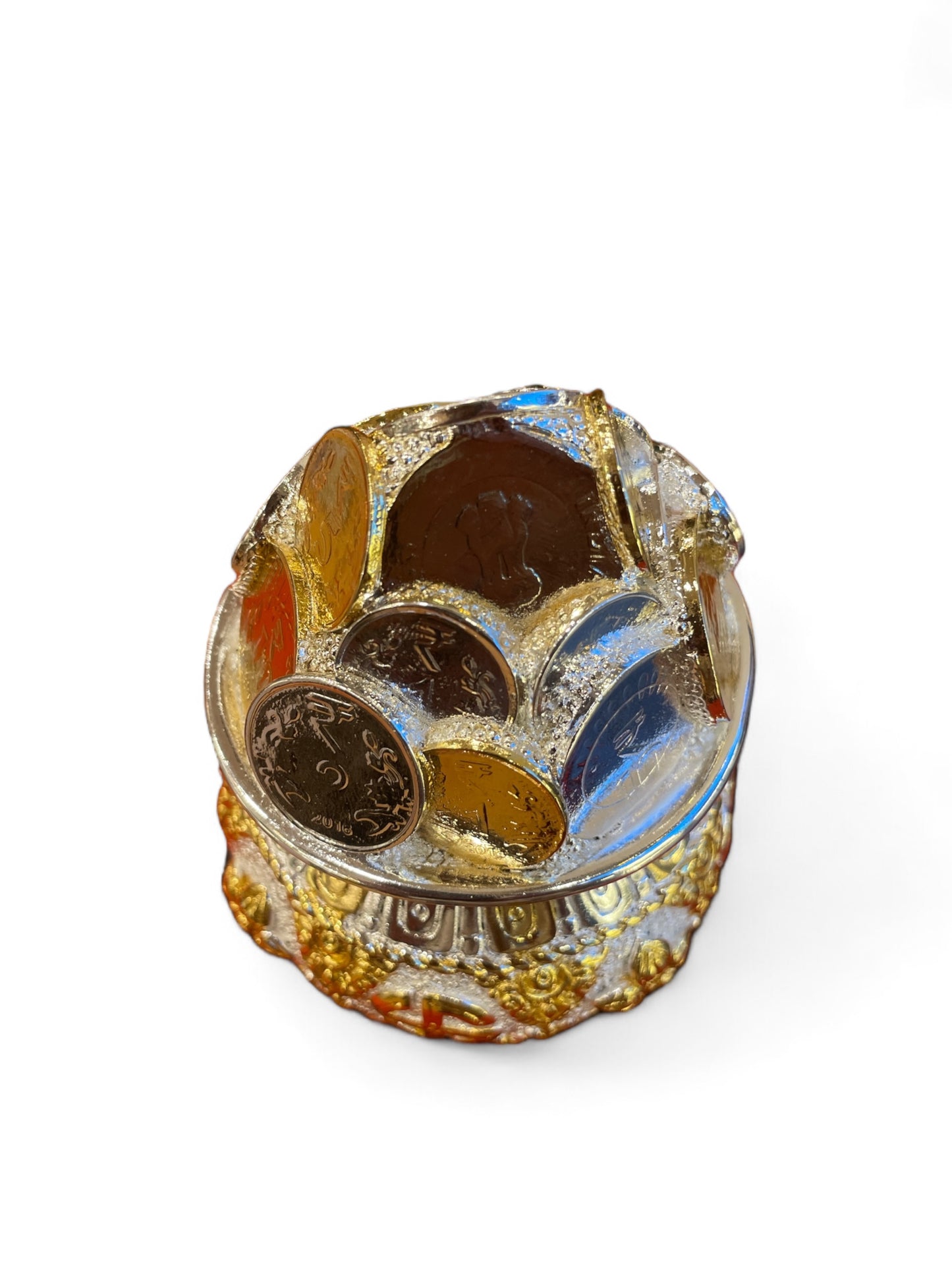 Kuber Kalash with World currency Silver & Gold plated with Free Base