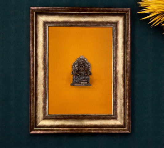 Kubera Murti Idol in Golden silk Backdrop With Moulded Frame