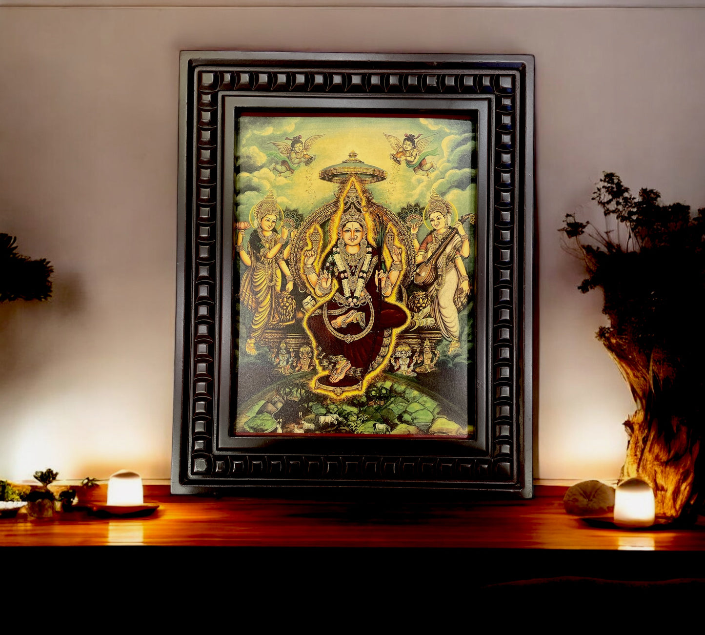 Tripura Sundari Gold Leafed Art With Wooden Frame