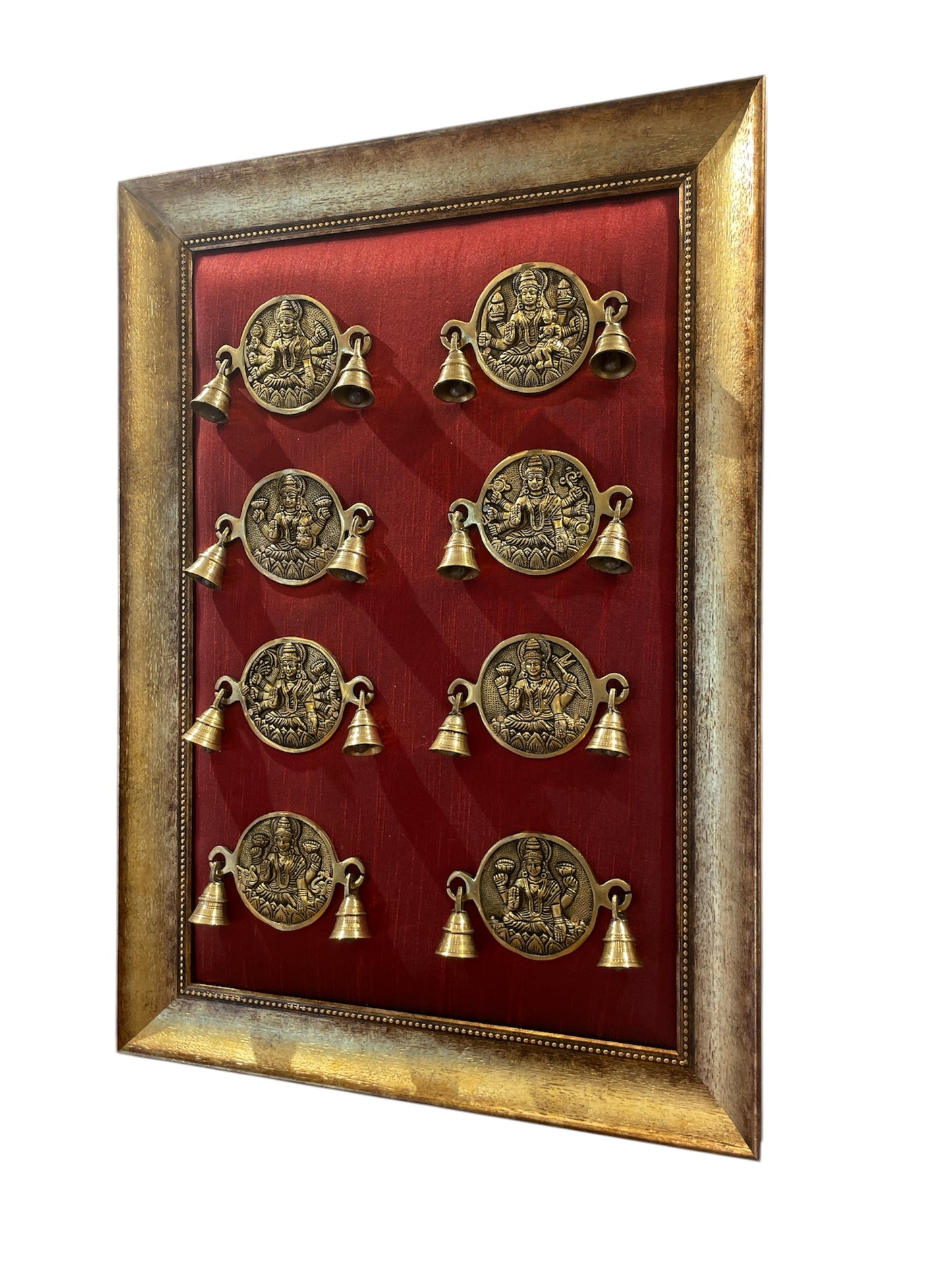 Brass Ashtalakshmi with wine Red Cushion in moulded frame