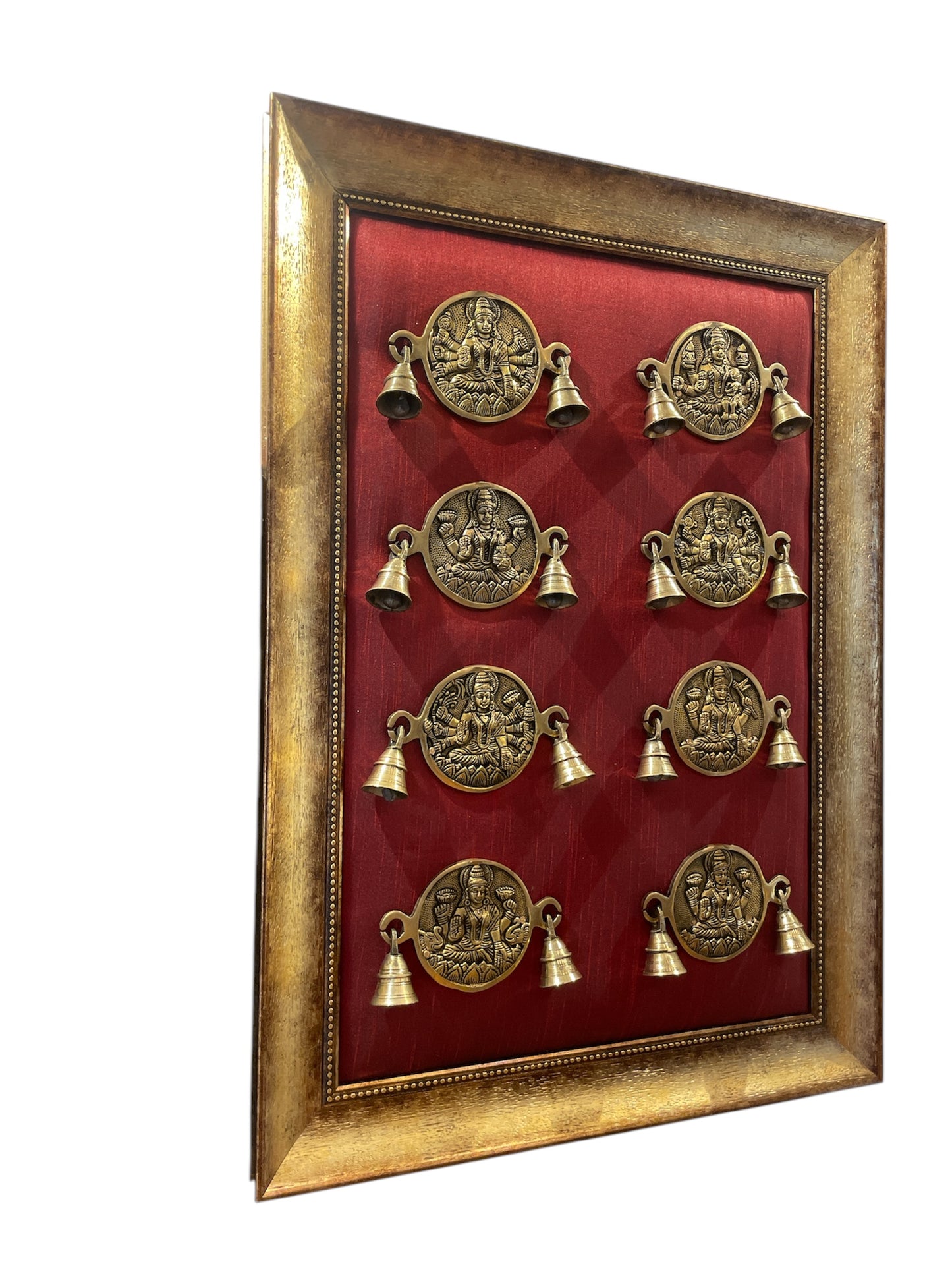 Brass Ashtalakshmi with wine Red Cushion in moulded frame