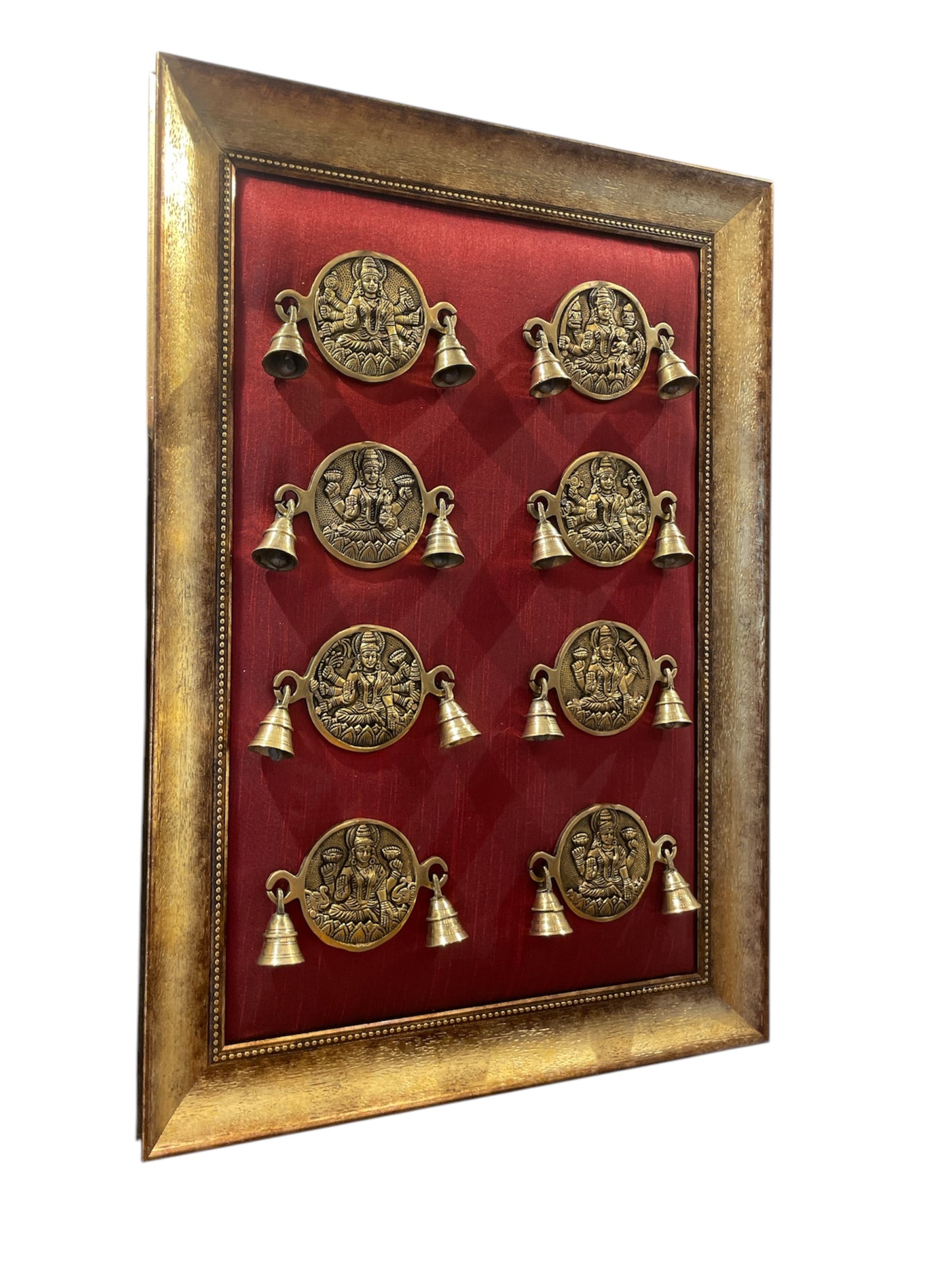 Brass Ashtalakshmi with wine Red Cushion in moulded frame