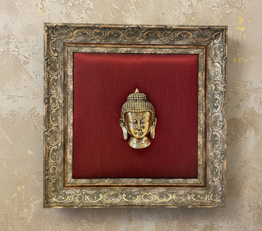 Brass Buddha with Red cushion in Moulded frame