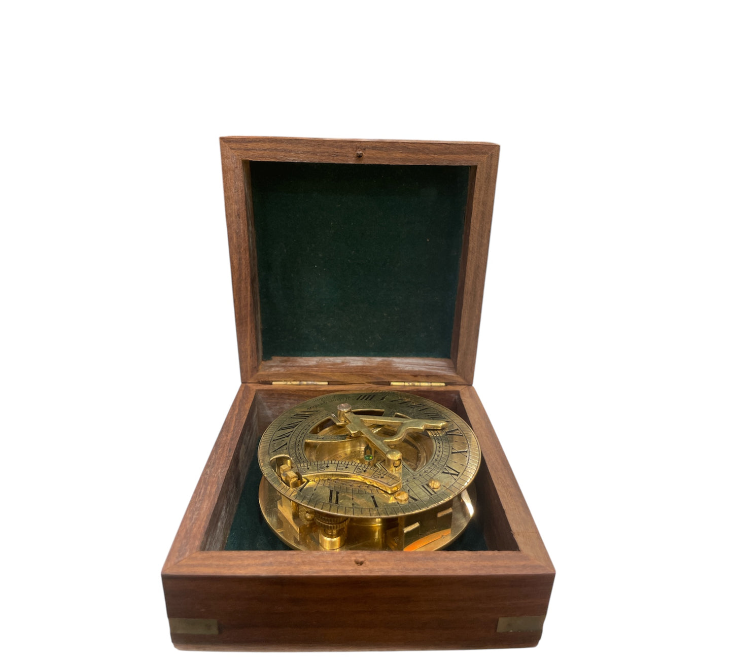 Brass Sundial compass with wooden box
