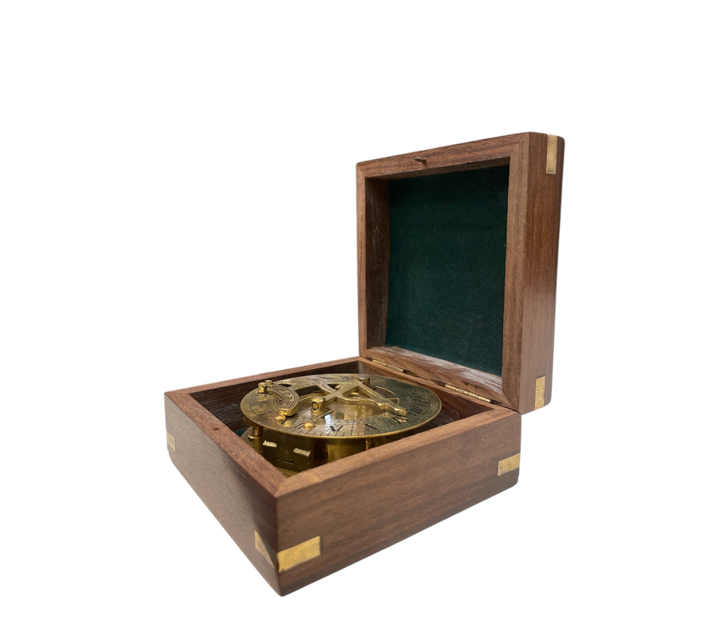 Brass Sundial compass with wooden box