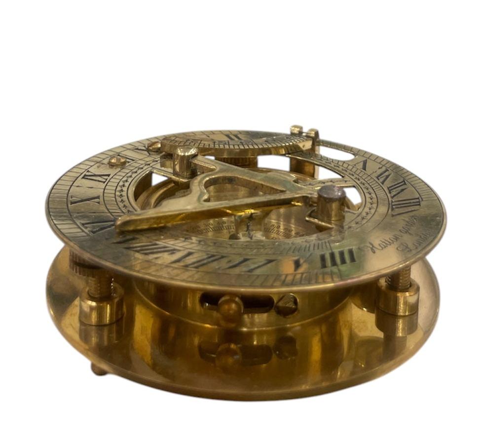 Brass Sundial compass with wooden box