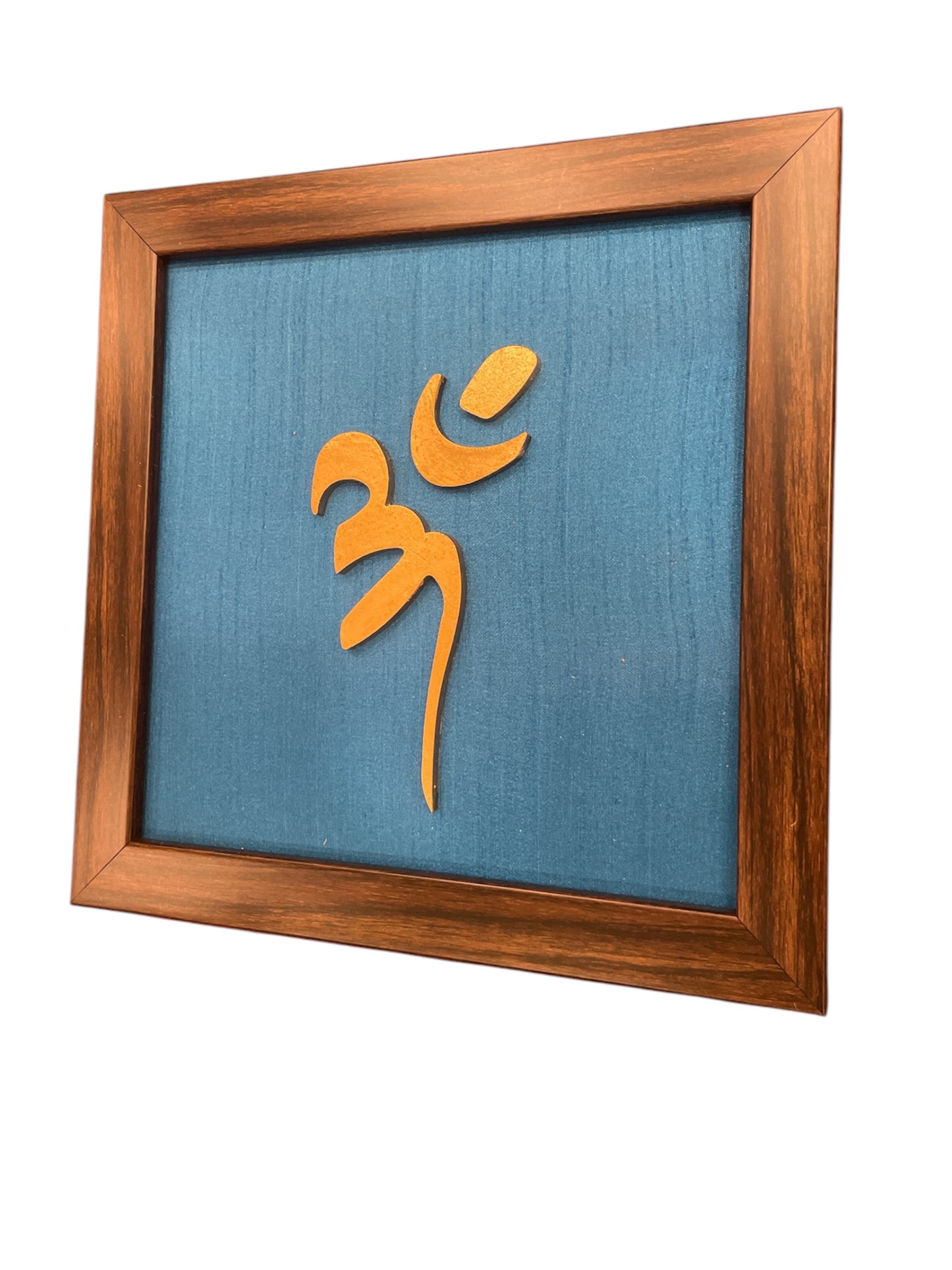 Vastu Aum Symbol in Metal on Blue silk Medium wall Mount Frame