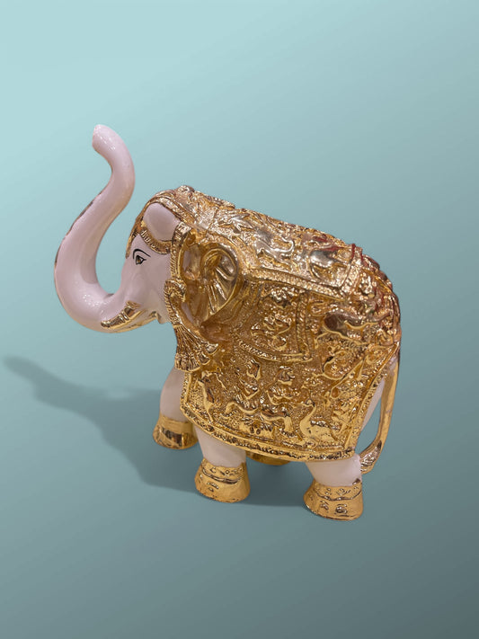 Porcelain Elephant Gold plated, Trunk up