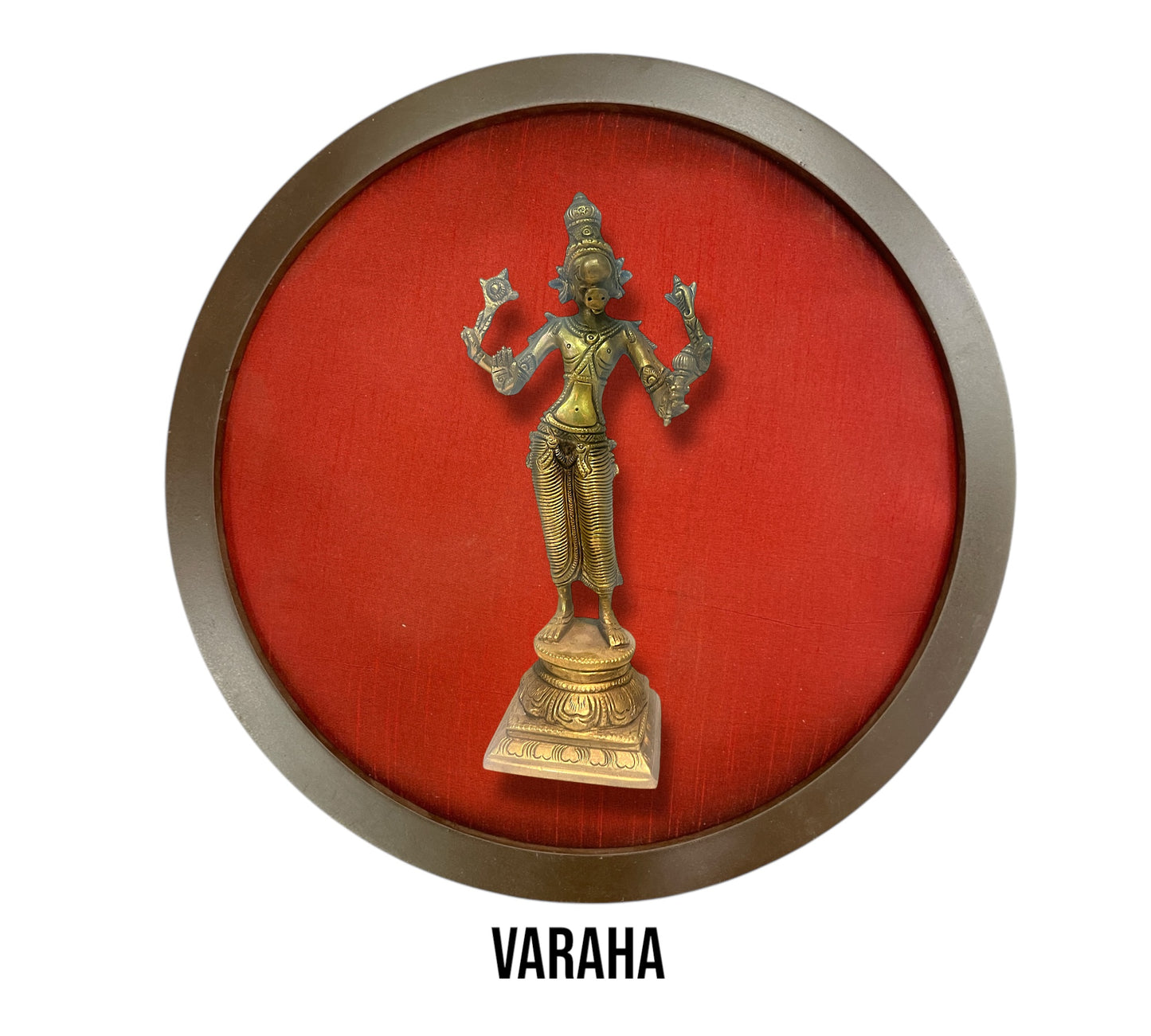 Dasha Avataram set with Wine Red Silk in Wooden Circular Frame