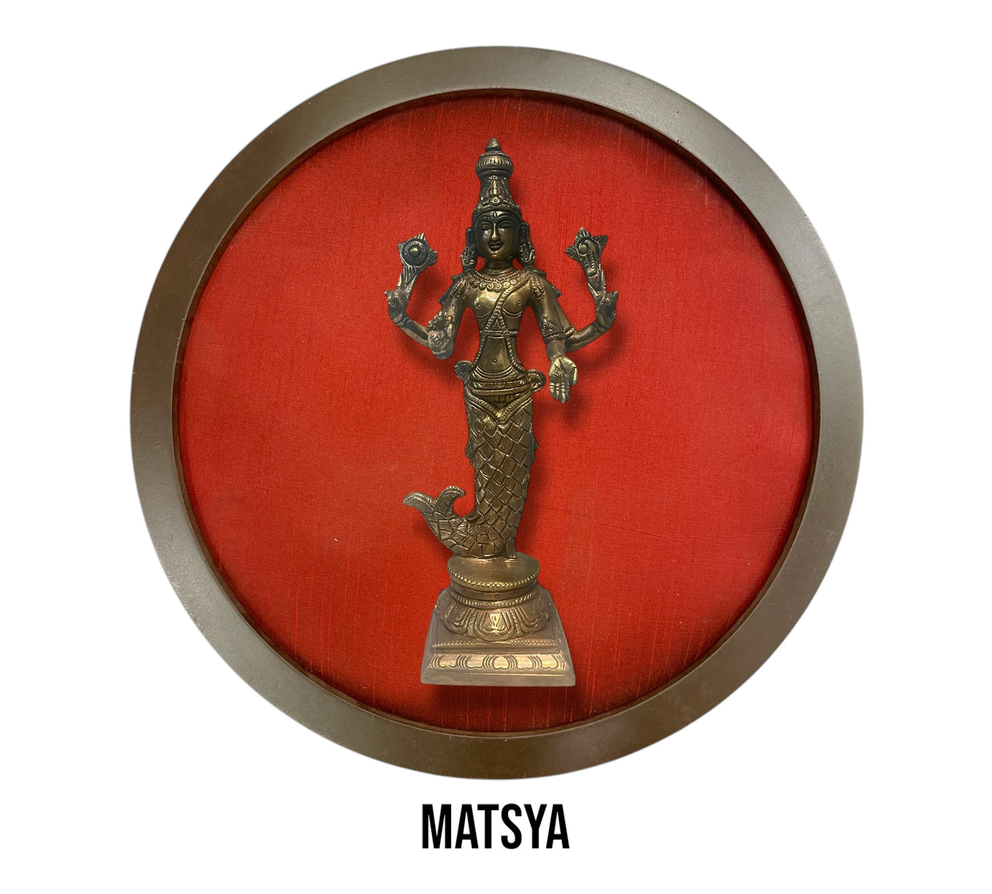Dasha Avataram set with Wine Red Silk in Wooden Circular Frame