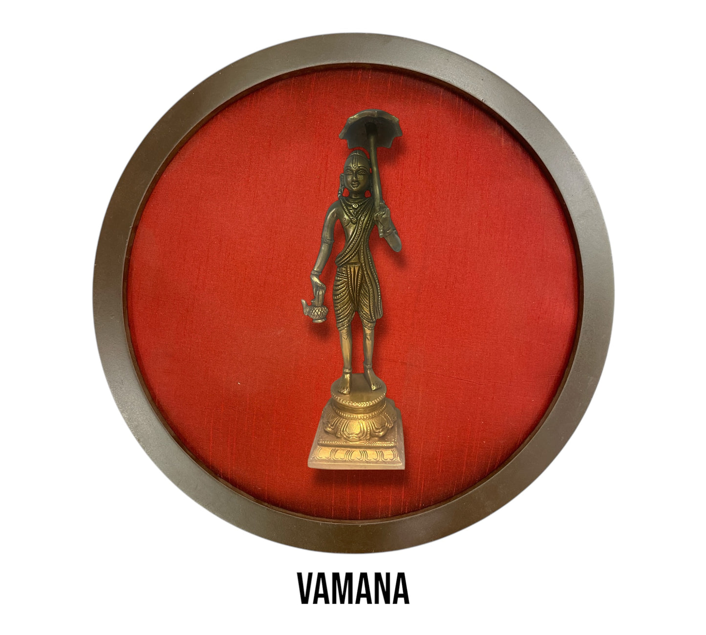 Dasha Avataram set with Wine Red Silk in Wooden Circular Frame
