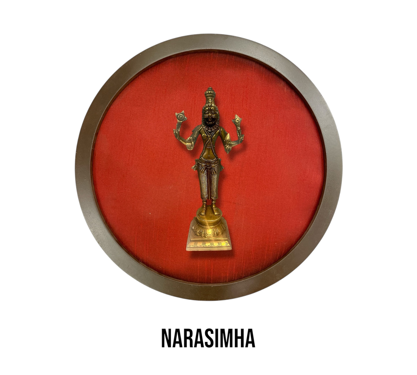 Dasha Avataram set with Wine Red Silk in Wooden Circular Frame