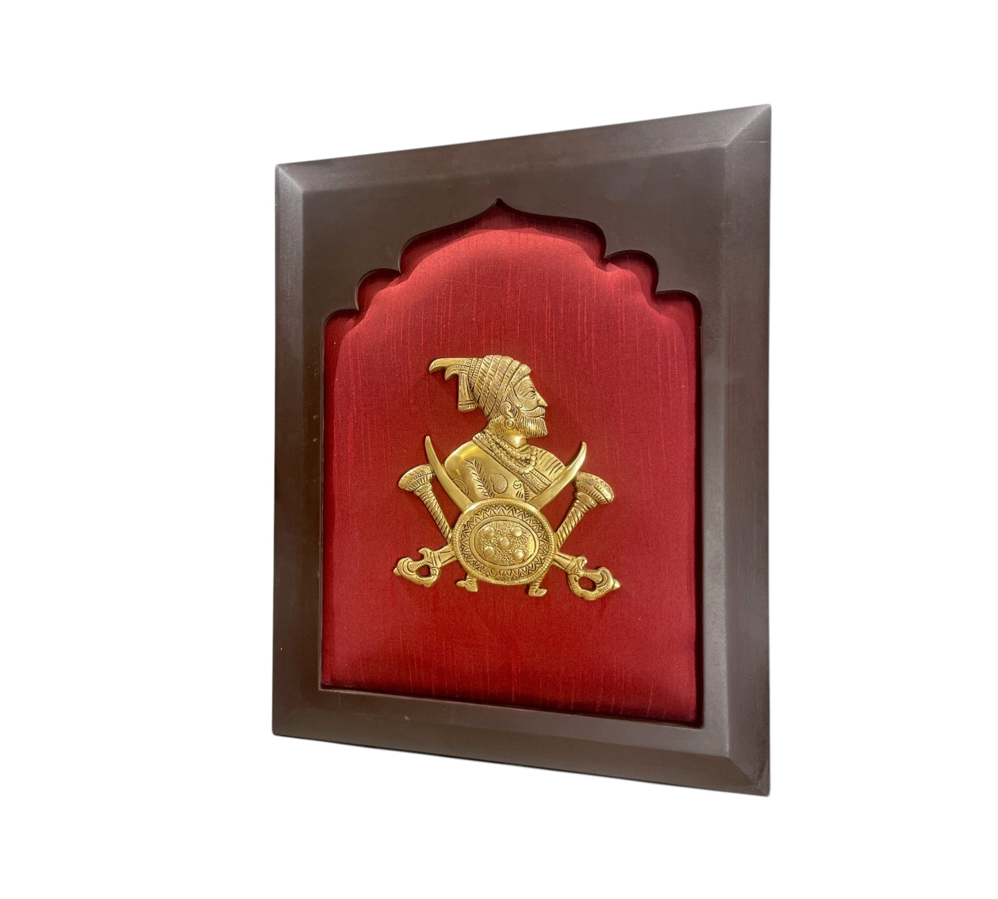 Shivaji : Chatrapati Shivaji Maharaj Brass with Red silk in wooden Frame