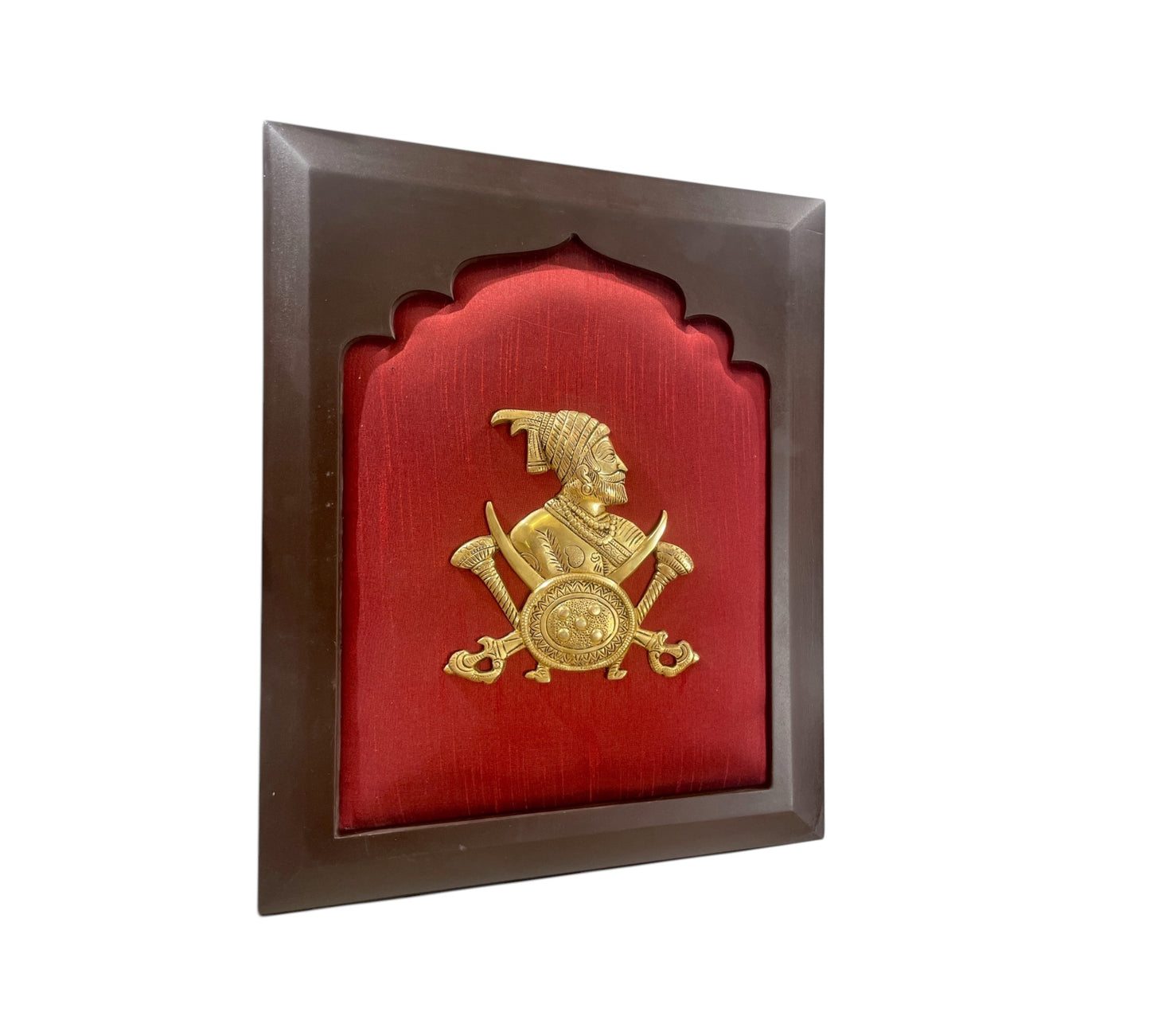 Shivaji : Chatrapati Shivaji Maharaj Brass with Red silk in wooden Frame