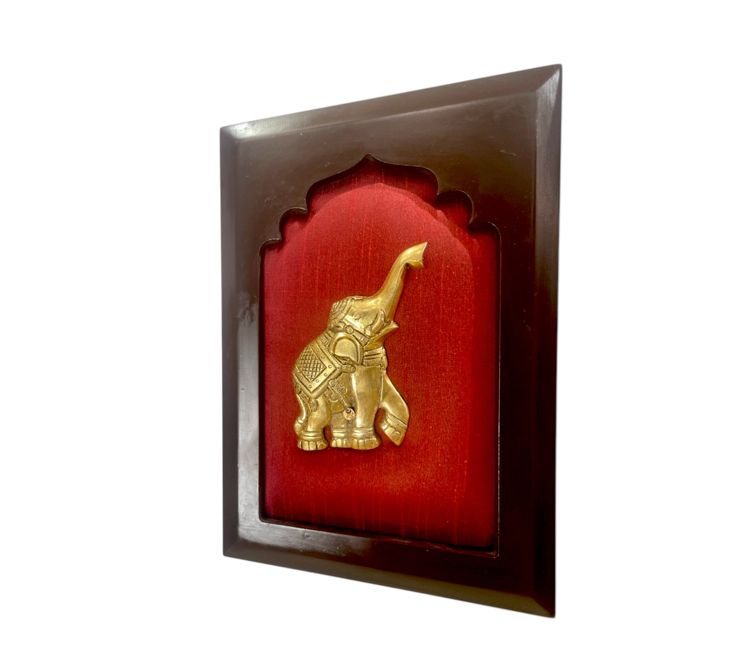 Elephants Brass Pair with Red silk in Wooden frame
