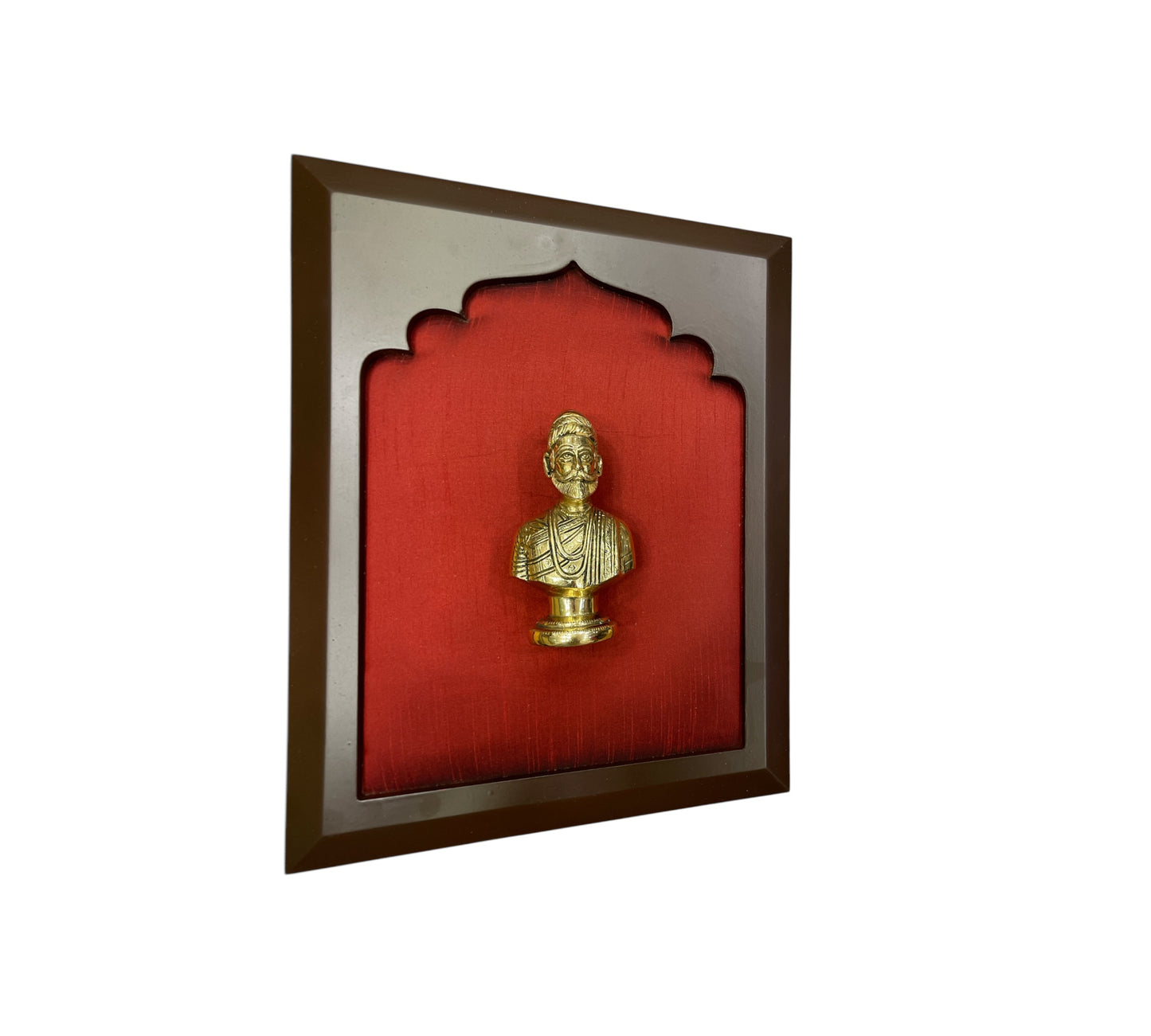 Shivaji : Chatrapati Shivaji Maharaj Brass -2 with Red silk in wooden Frame