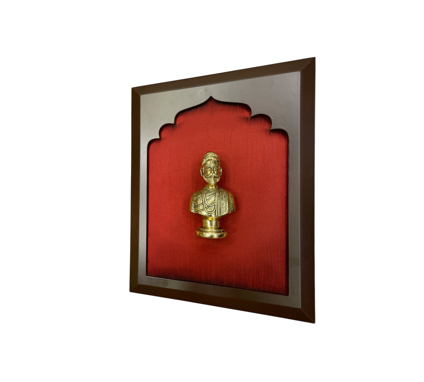 Shivaji : Chatrapati Shivaji Maharaj Brass -2 with Red silk in wooden Frame