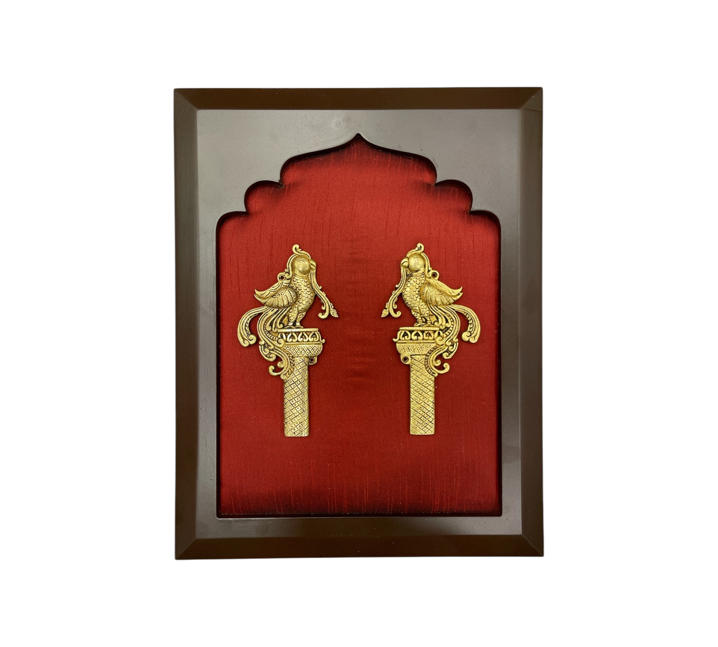 Brass Grand Entrance With Wine Red Silk in Wooden Frame