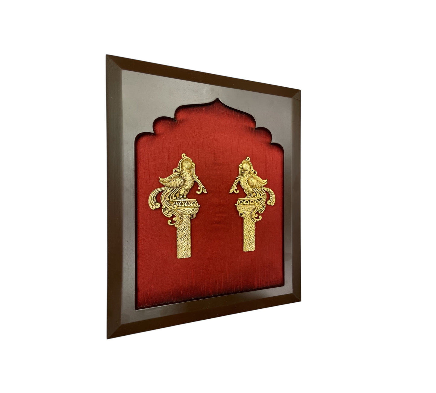 Brass Grand Entrance With Wine Red Silk in Wooden Frame