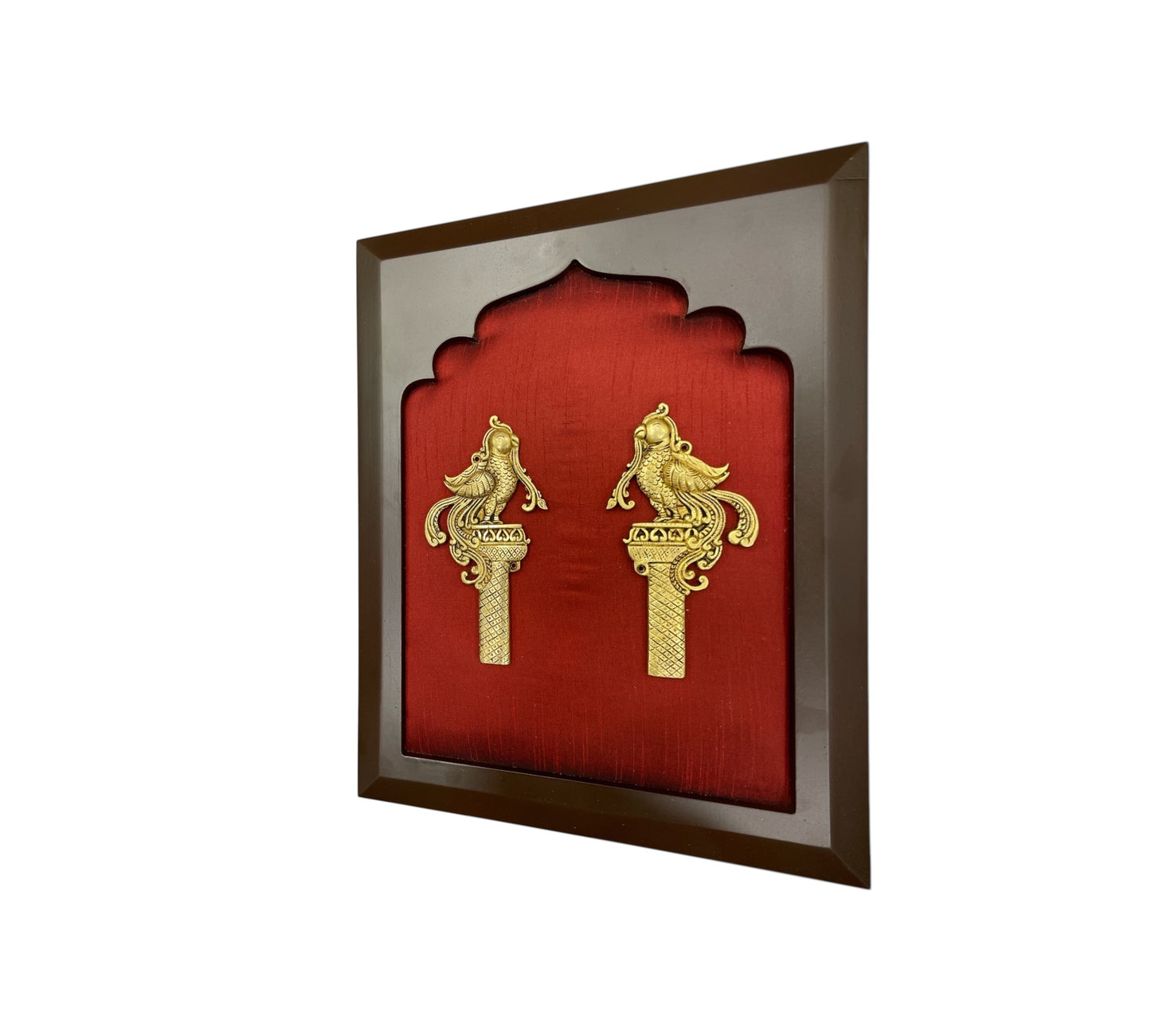 Brass Grand Entrance With Wine Red Silk in Wooden Frame