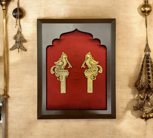 Brass Grand Entrance With Wine Red Silk in Wooden Frame