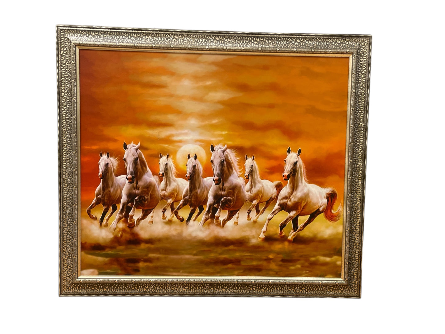 Seven Running Horses Canvas Art in Silver Moulded Frame