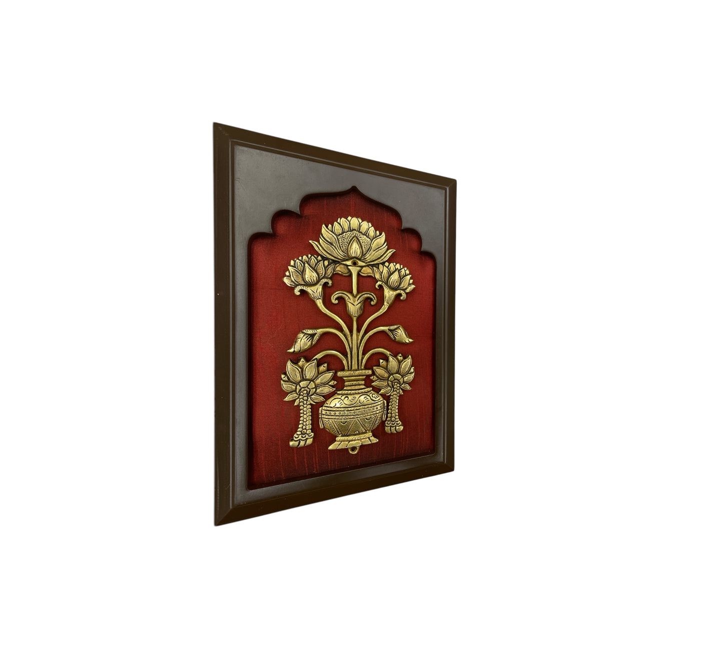 Brass Flower Pot with Wine silk in wooden frame
