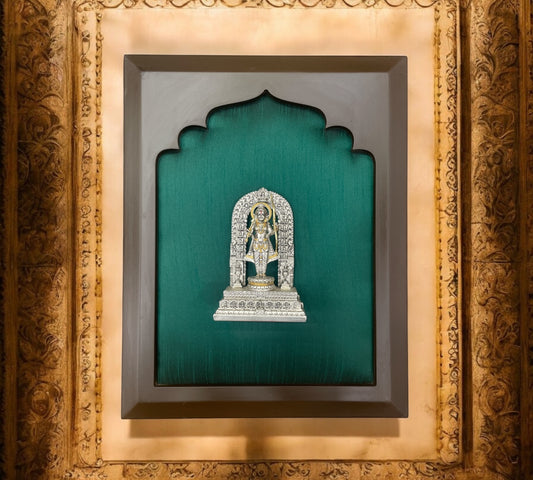 Ram Lalla 92.5% sterling silver with Green Silk in Wooden Frame