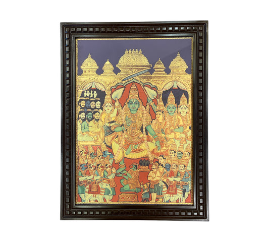 Lord Rama Pattabhishekam Gold Leafed Art With Wooden Frame