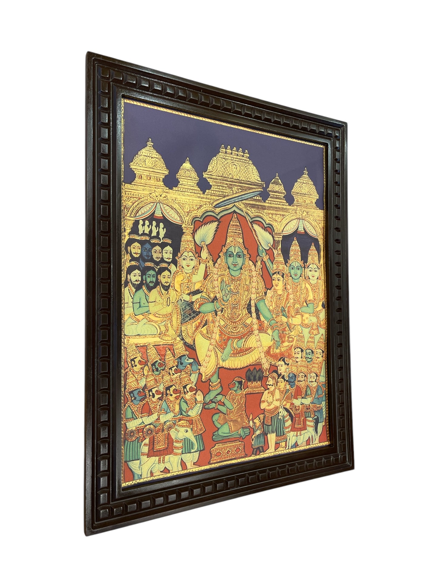 Lord Rama Pattabhishekam Gold Leafed Art With Wooden Frame