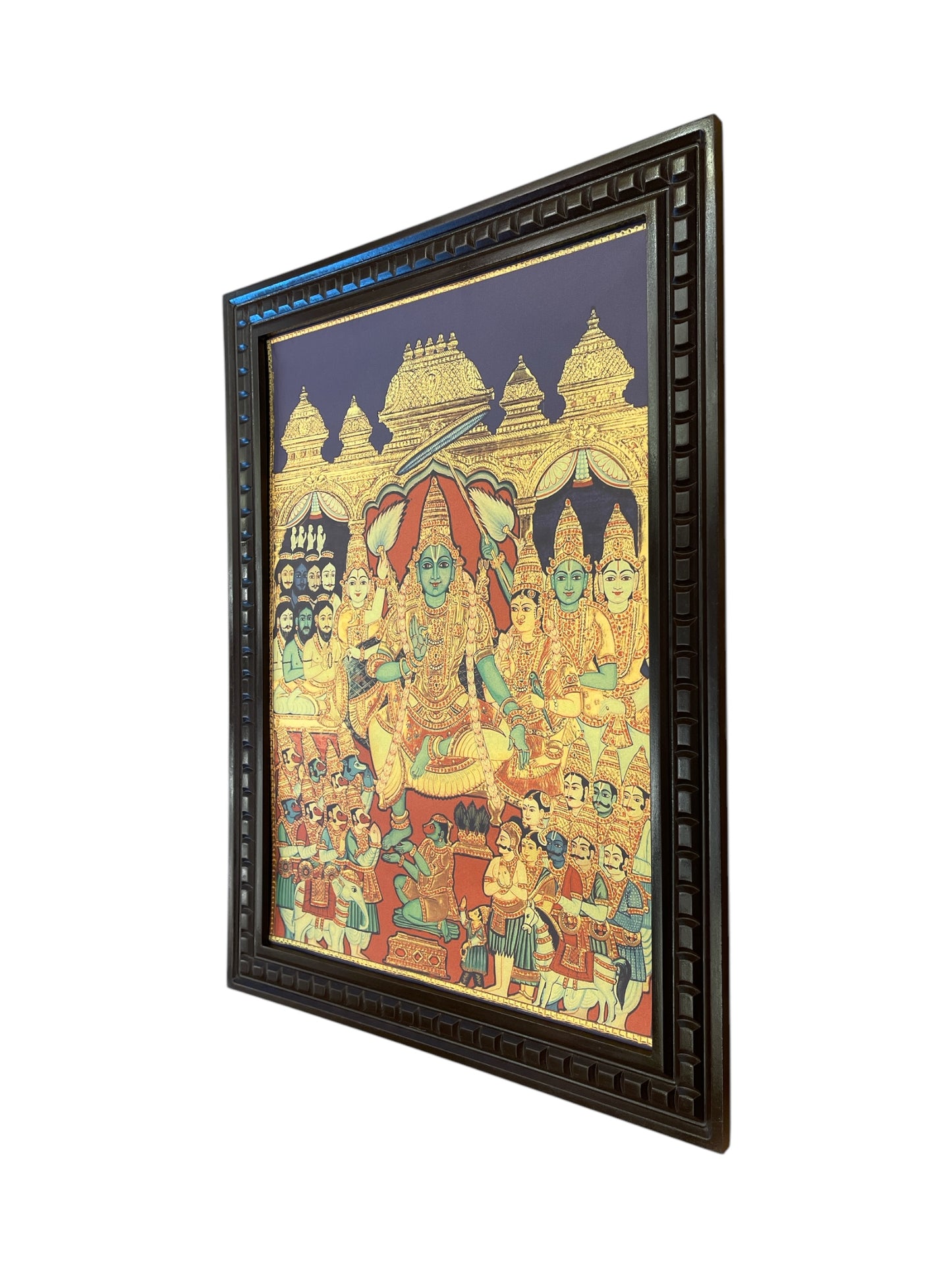 Lord Rama Pattabhishekam Gold Leafed Art With Wooden Frame