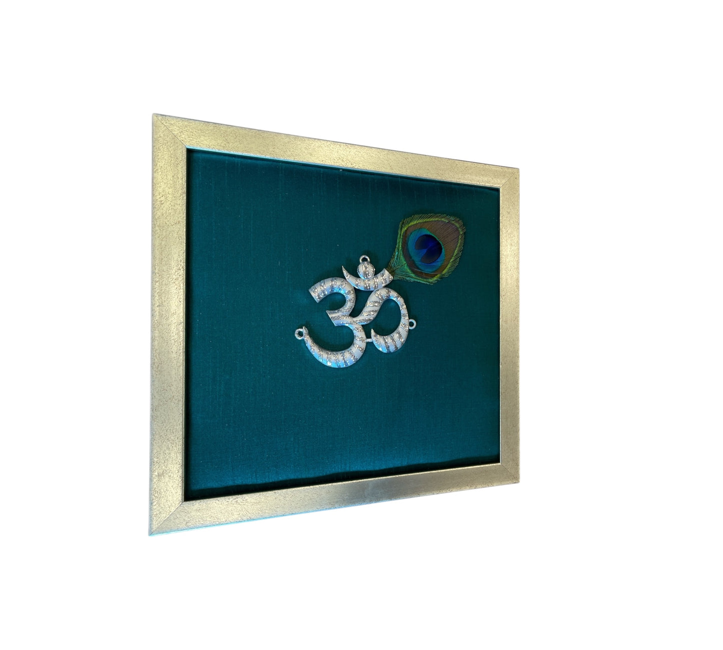 Silver Om on Green Silk in Antique Gold Frame with Certificate