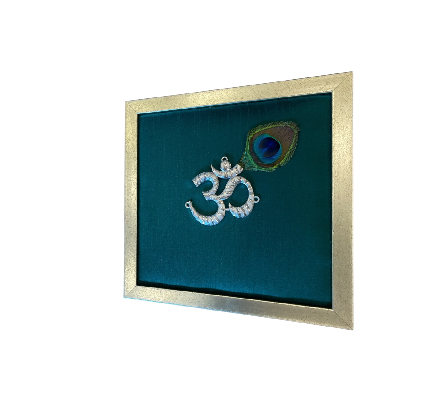 Silver Om on Green Silk in Antique Gold Frame with Certificate