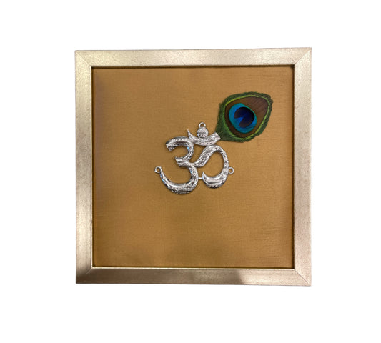 Silver Om on Gold Silk in Antique Gold Frame with Certificate