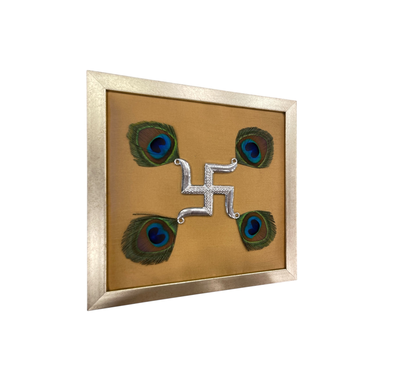 Silver Swastik on Gold Silk in Antique Gold Frame with Certificate