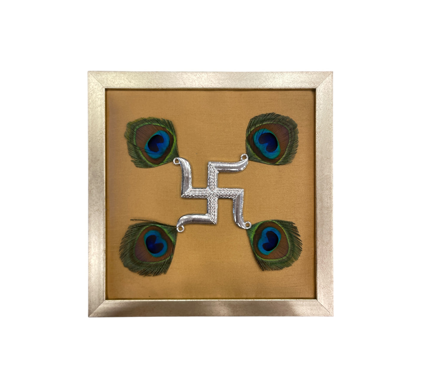 Silver Swastik on Gold Silk in Antique Gold Frame with Certificate