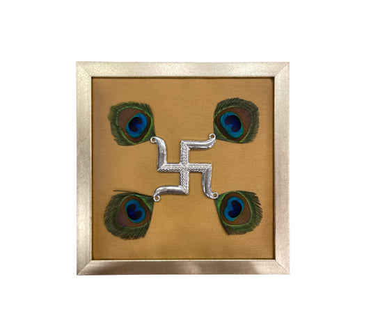 Silver Swastik on Gold Silk in Antique Gold Frame with Certificate