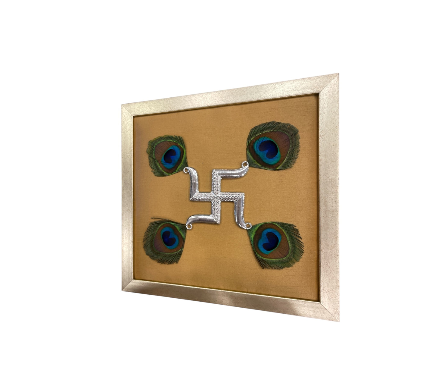 Silver Swastik on Gold Silk in Antique Gold Frame with Certificate