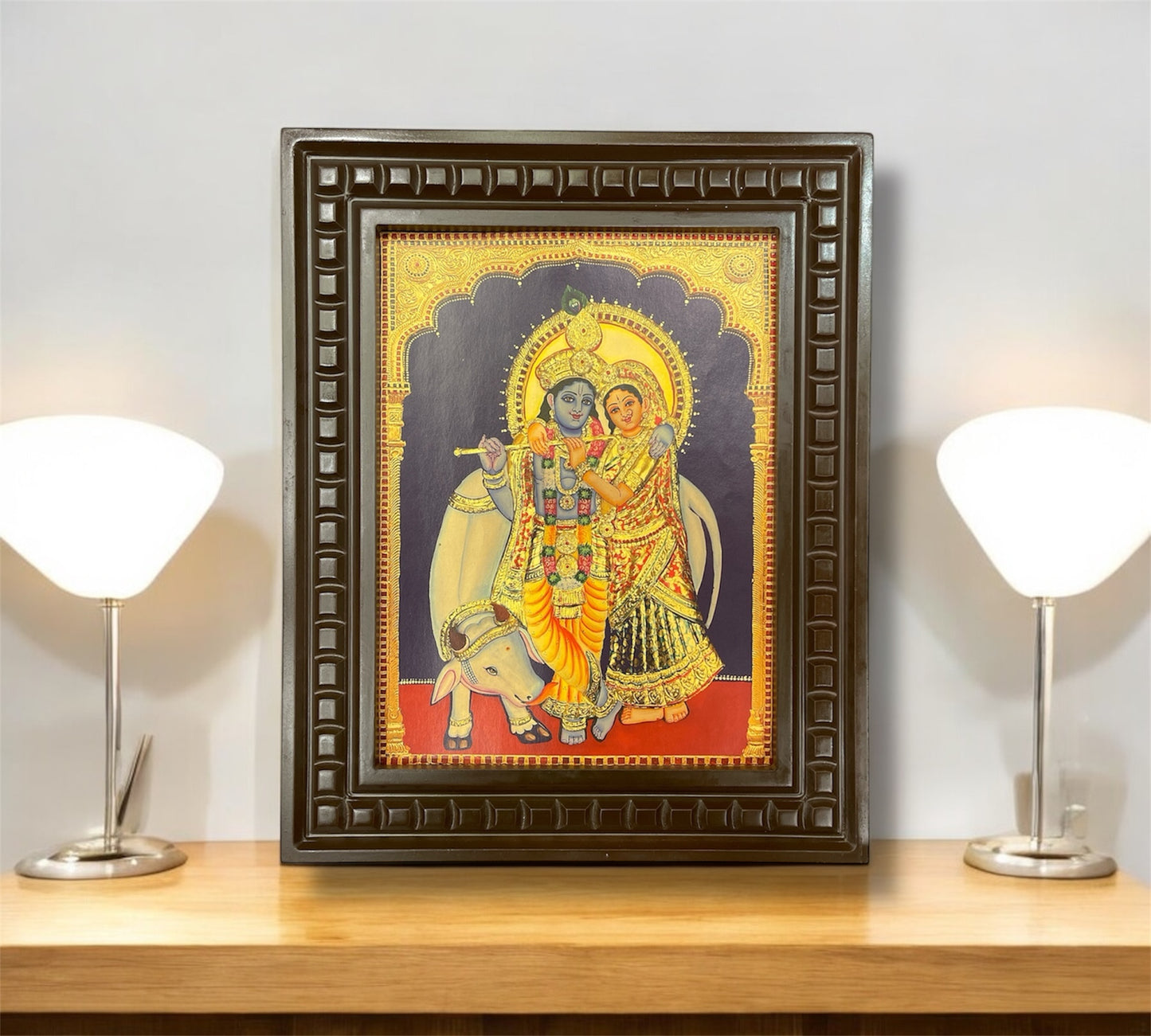 Radha Krishna - 2 Gold Leafed Art with Wooden Frame