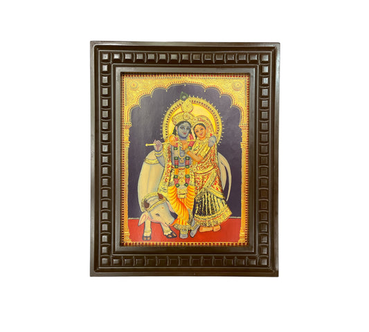 Radha Krishna - 2 Gold Leafed Art with Wooden Frame