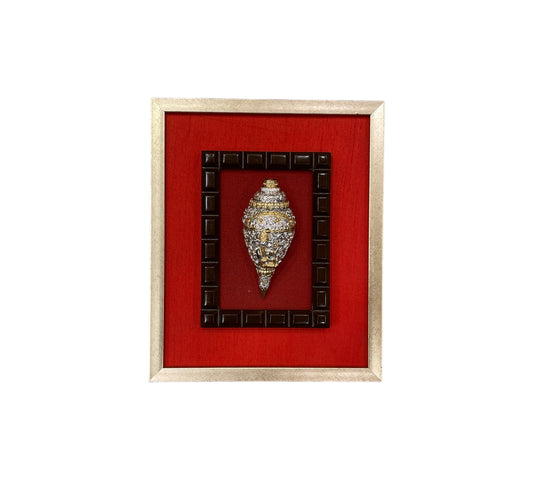 Shank Ganesha with Red Silk in Gold frame