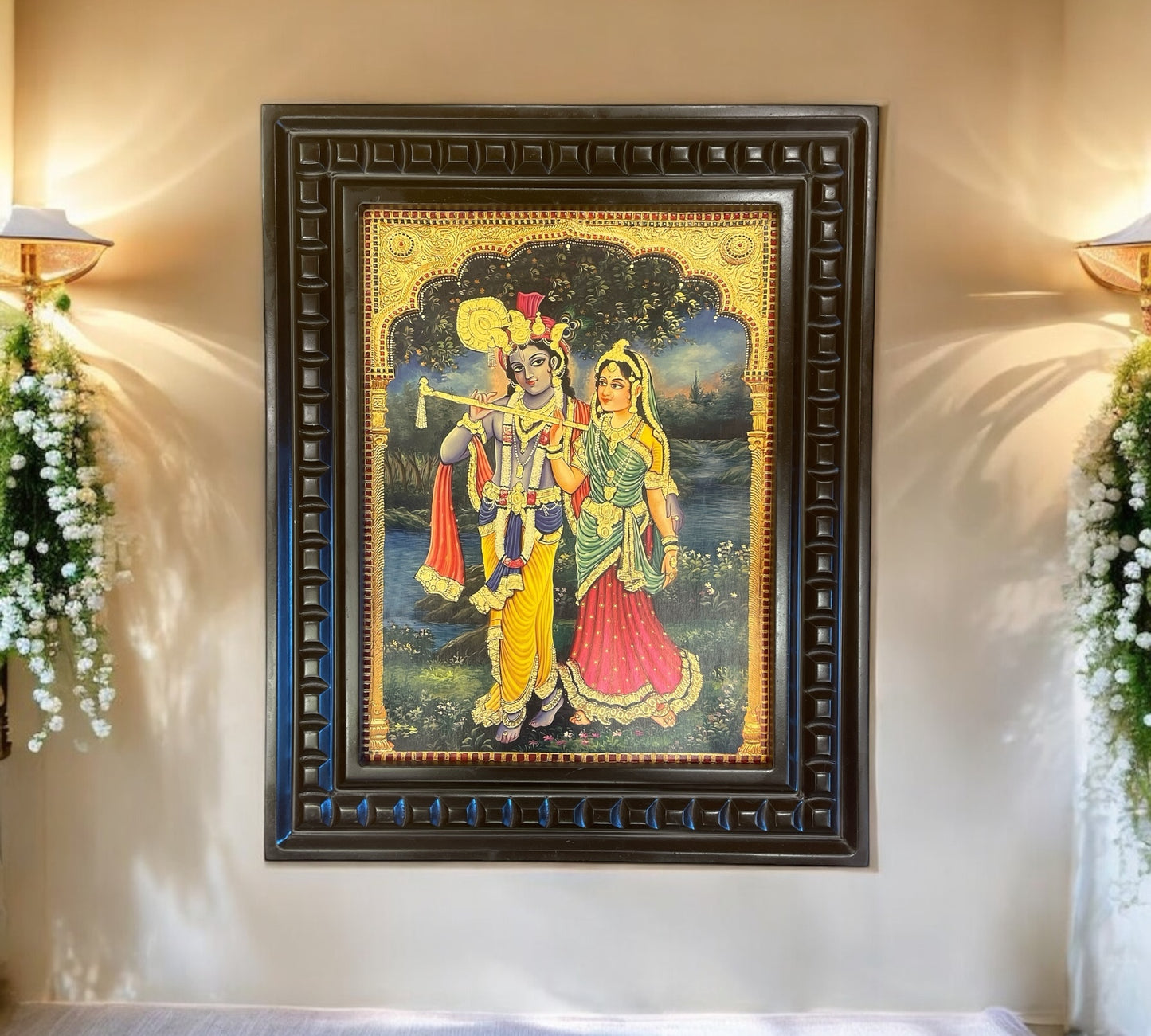 Radha Krishna - 3 Gold Leafed Art with Wooden Frame