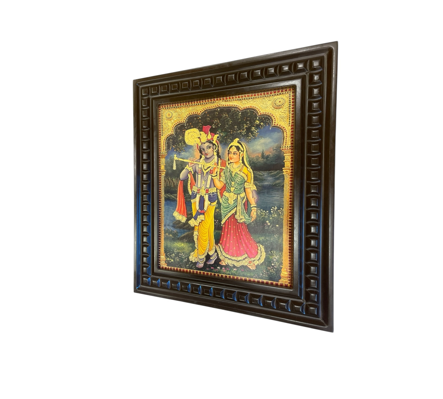 Radha Krishna - 3 Gold Leafed Art with Wooden Frame