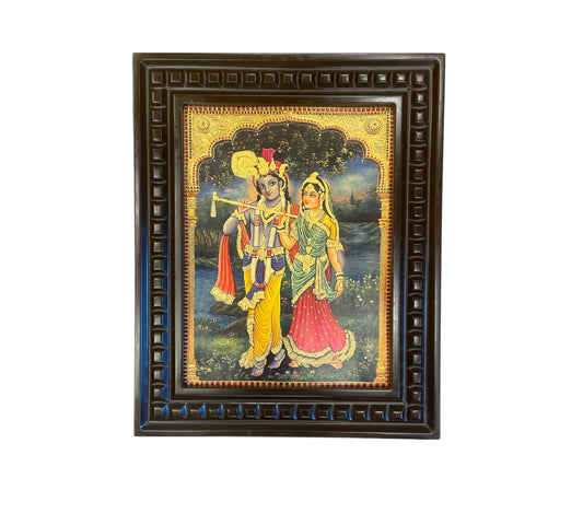 Radha Krishna - 3 Gold Leafed Art with Wooden Frame