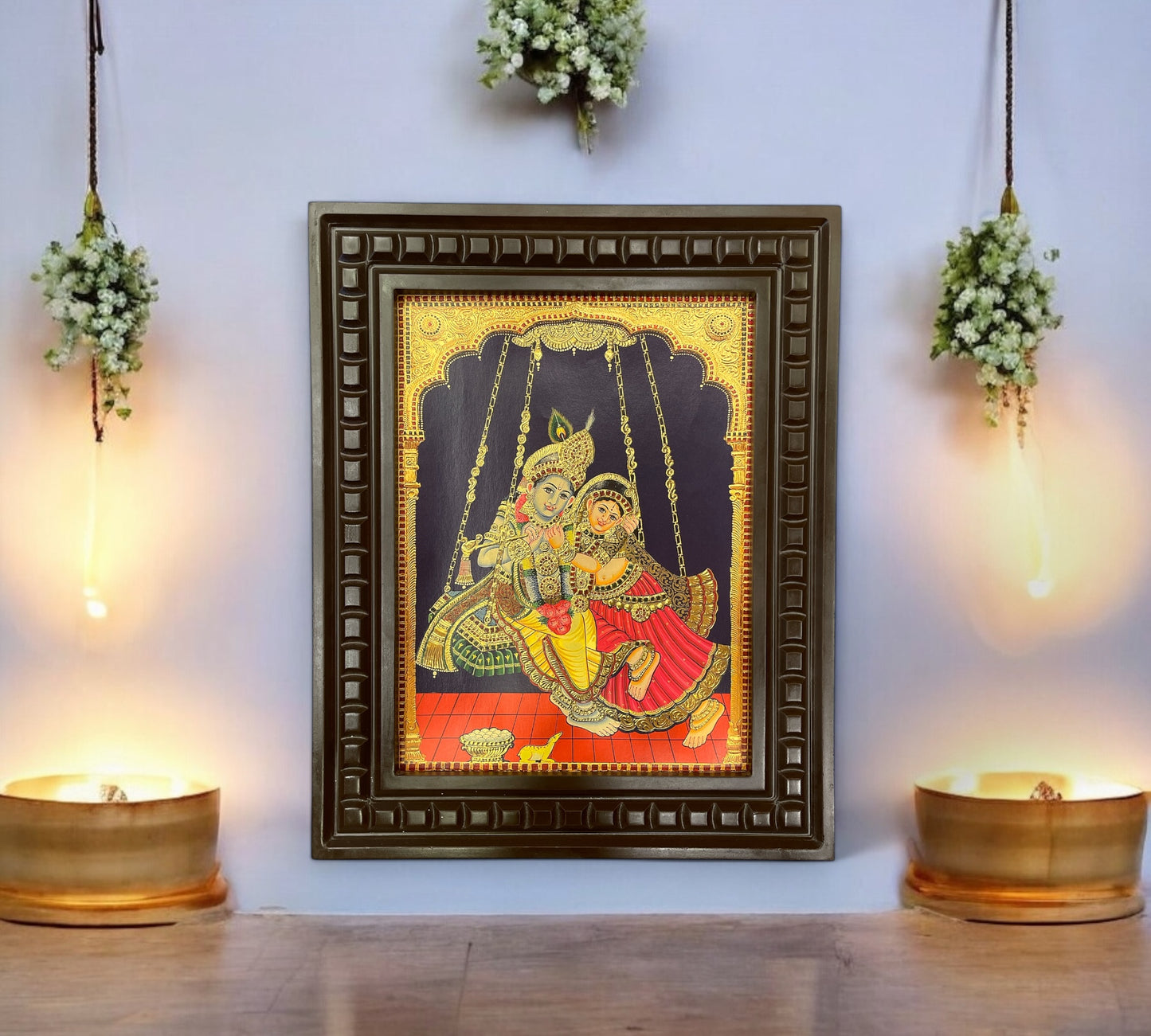 Radha Krishna - 6 Gold Leafed Art with Wooden Frame