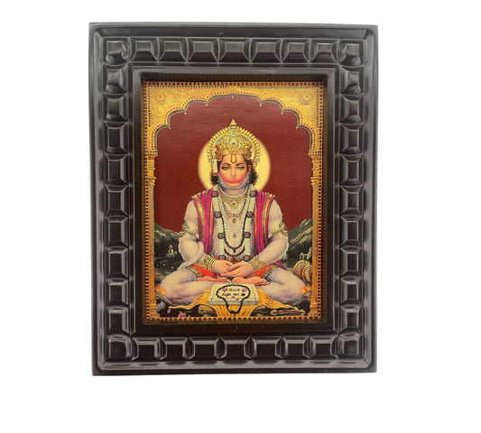 Hanuman Meditating Gold foiled artwork in wooden frame