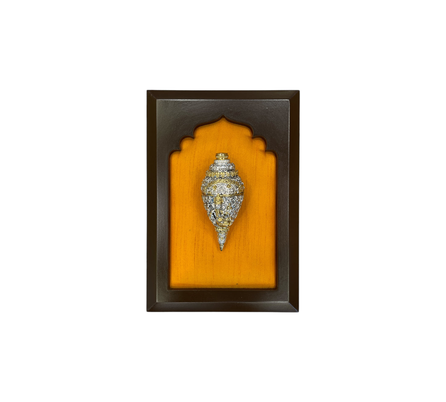 Shank Ganesha with silk in Wooden Frame (6 Colour Variant)