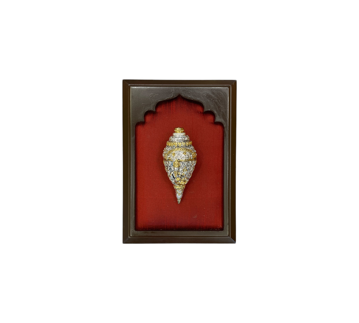 Shank Ganesha with silk in Wooden Frame (6 Colour Variant)